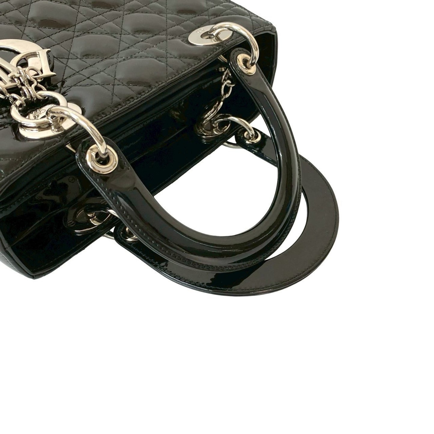 Christian Dior Lady Cannage Patent Leather 2-Way Handbag/Shoulder Bag 948-8