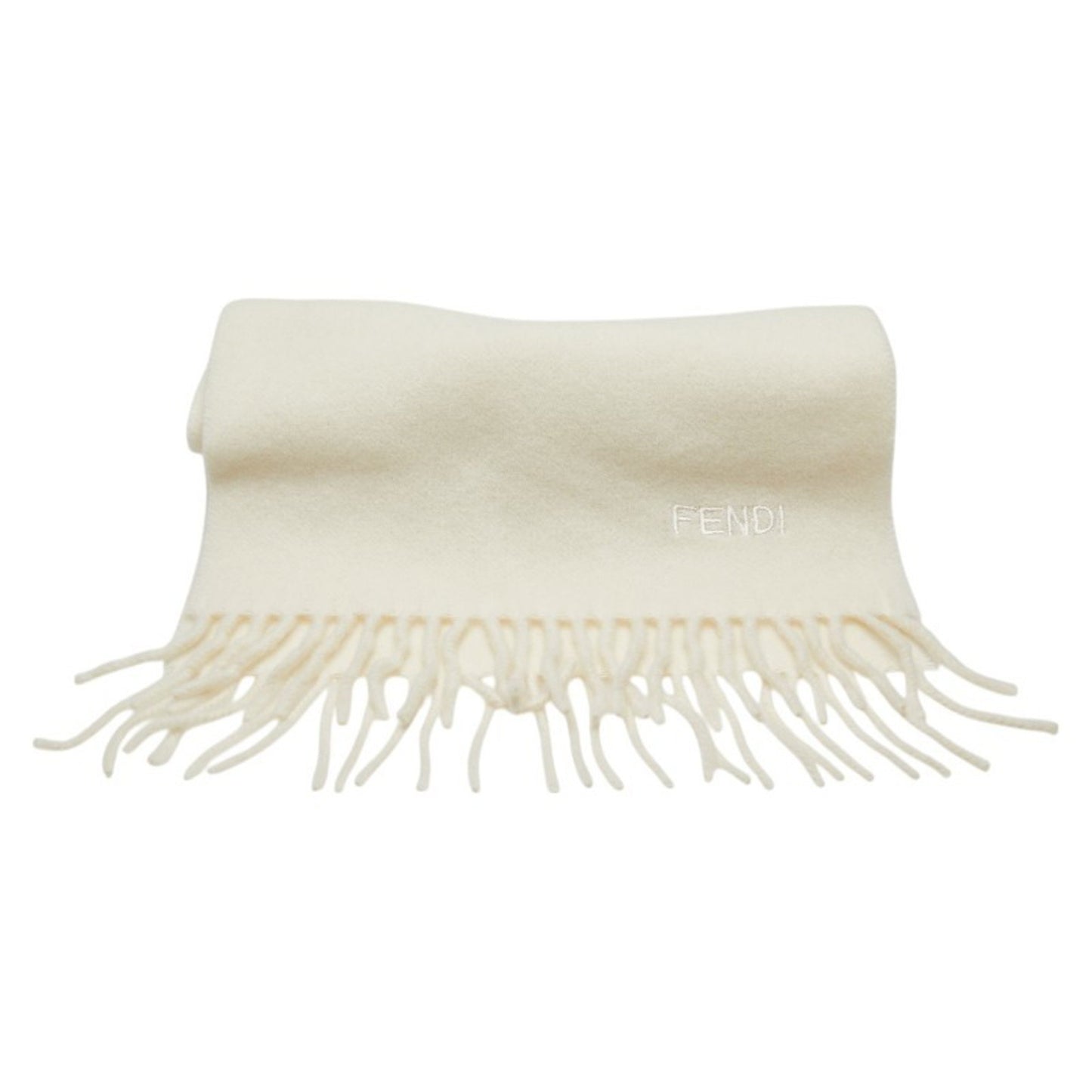 Fendi Embroidered Scarf Ivory Wool Cashmere