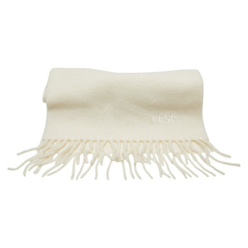 Fendi Embroidered Scarf Ivory Wool Cashmere