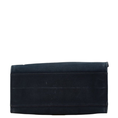 Versace Handbag Tote Bag Navy Canvas Leather
