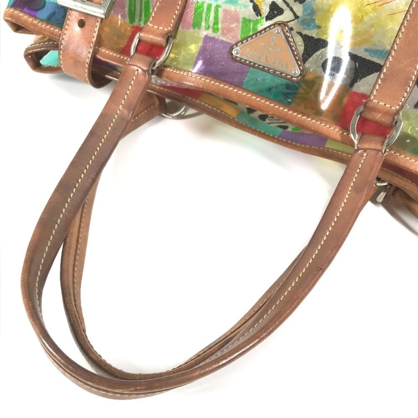 Prada Br2515 Venetian Print All-Over Triangle Logo Plaque Shoulder Bag/Tote Bag In Vinyl And Leather