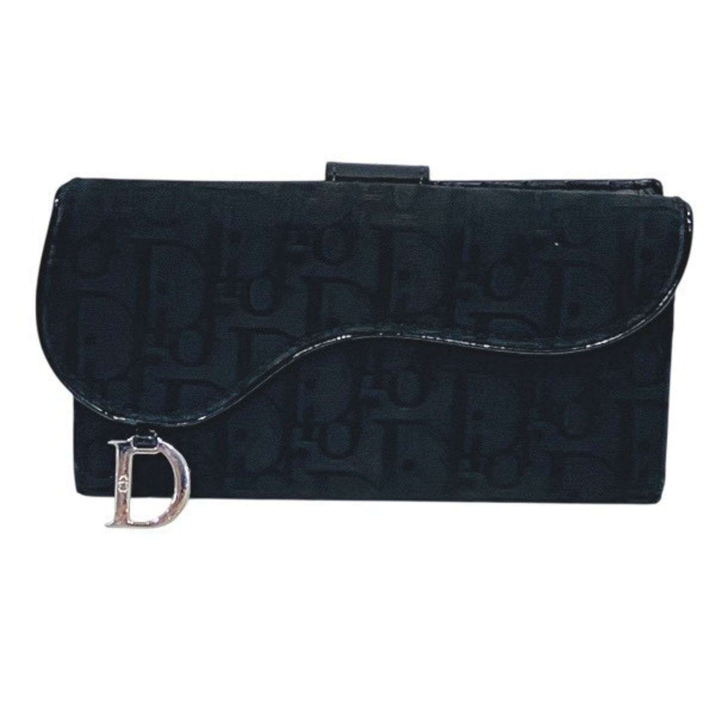 Christian Dior Dior Trotter Saddle D Charm Black Long Wallet Tri-Fold