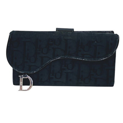 Christian Dior Dior Trotter Saddle D Charm Black Long Wallet Tri-Fold