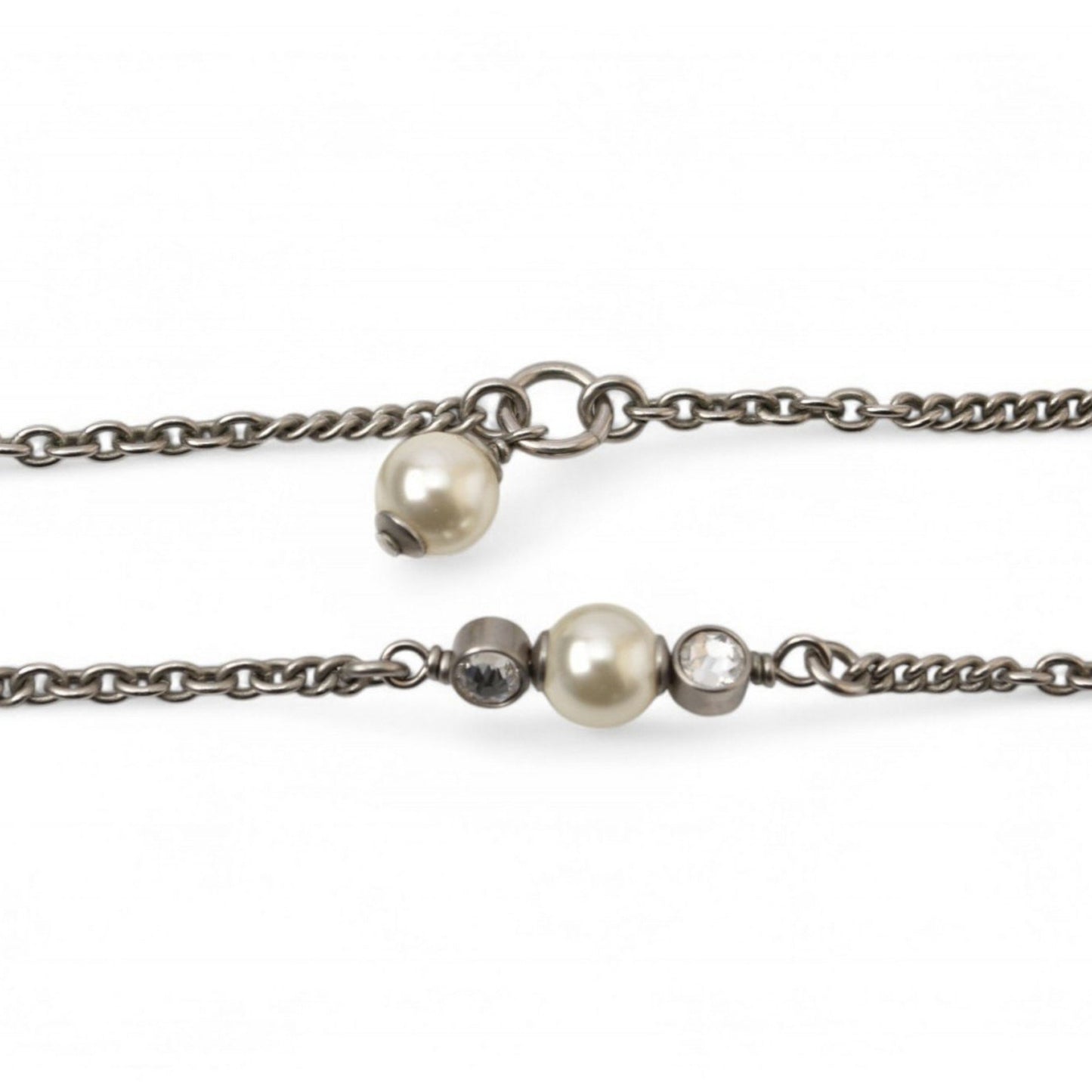 Chanel Necklace Pendant 2Way Chanel Coco Mark Cc Rhinestone Pearl Motif Silver 20A