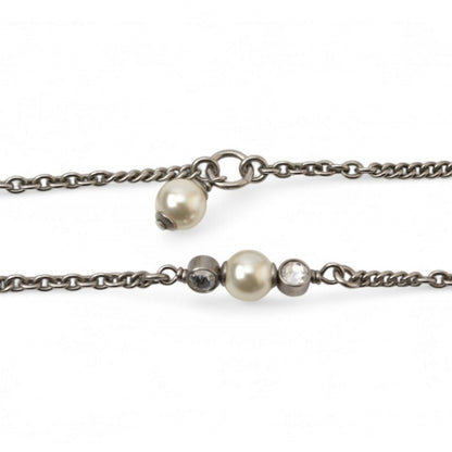 Chanel Necklace Pendant 2Way Chanel Coco Mark Cc Rhinestone Pearl Motif Silver 20A