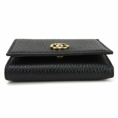 Gucci Tri-Fold Wallet 644407 Gg Marmont Leather Black Compact Accessory
