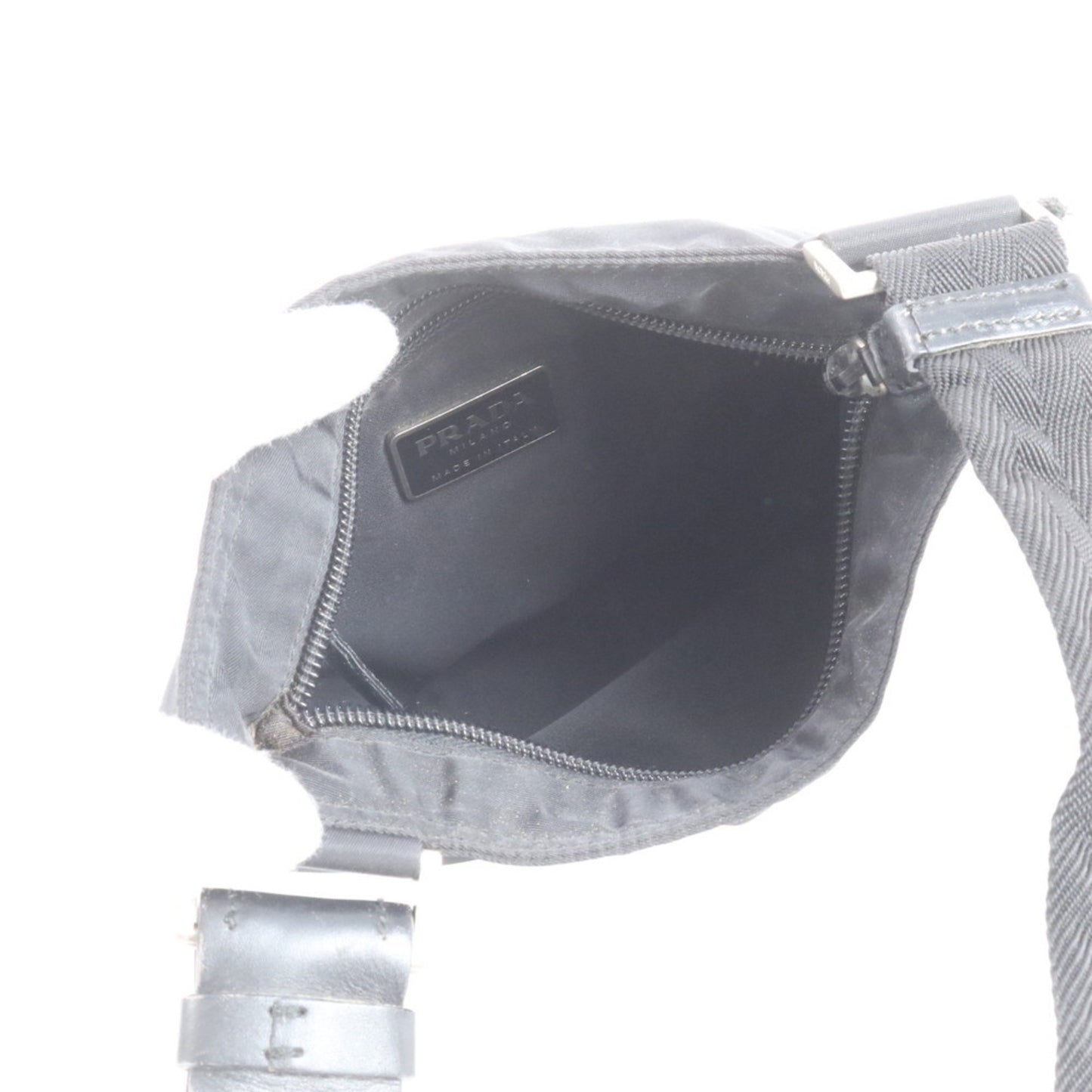 Prada Tessuto Nylon Triangle Logo Leather Shoulder Bag Messenger Black