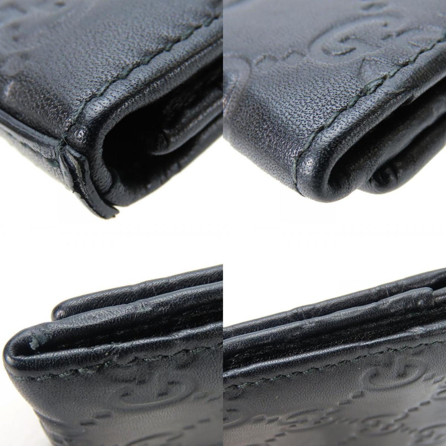 Gucci Business Card Holder/Card Case 323401 Shimmer Leather Black Holder Accessories