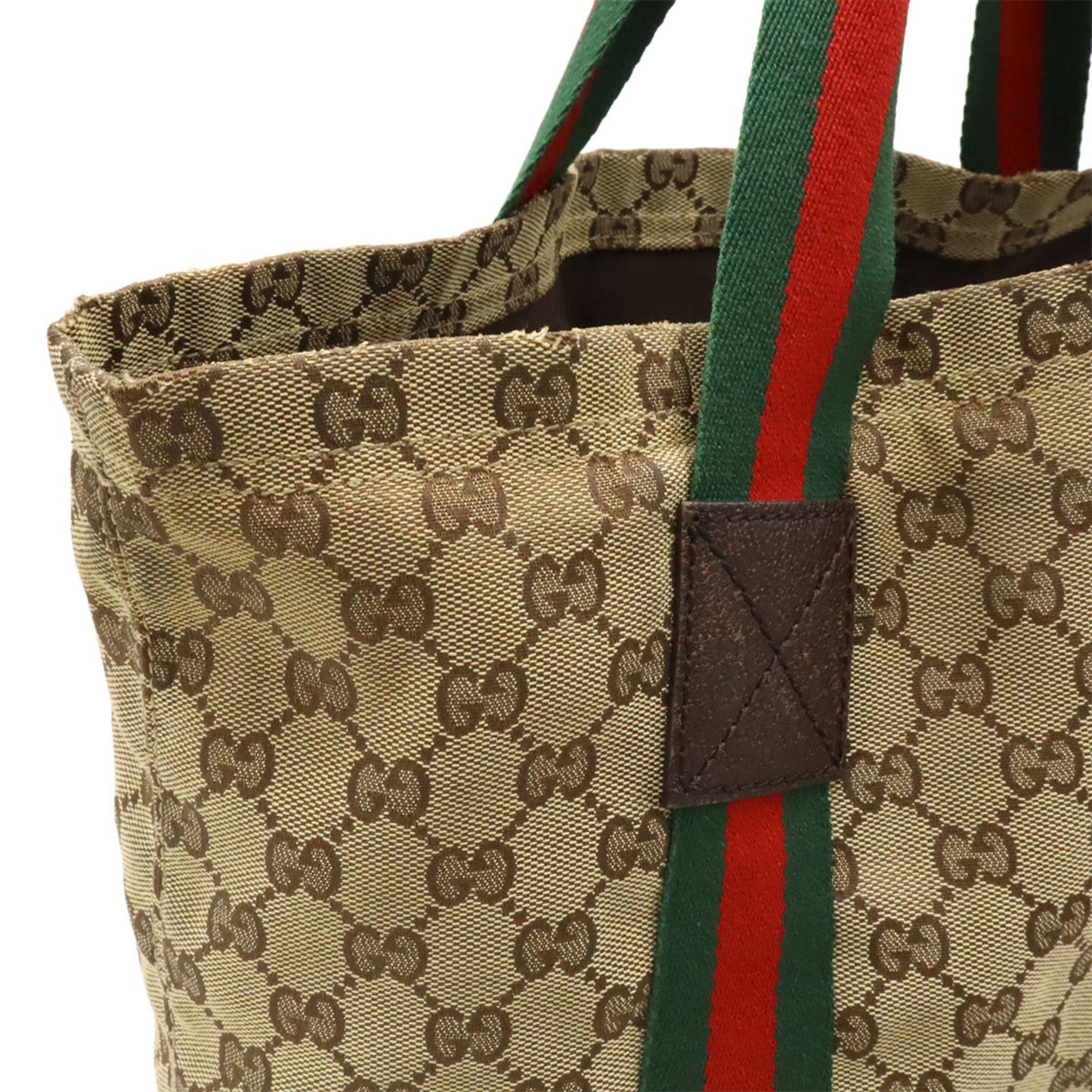 Gucci Gg Canvas Sherry Line Tote Bag Shoulder Leather Khaki Beige Green Red 189669