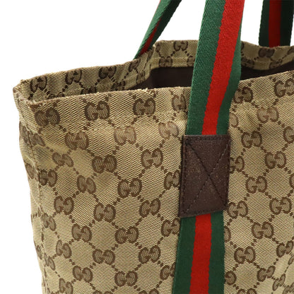Gucci Gg Canvas Sherry Line Tote Bag Shoulder Leather Khaki Beige Green Red 189669