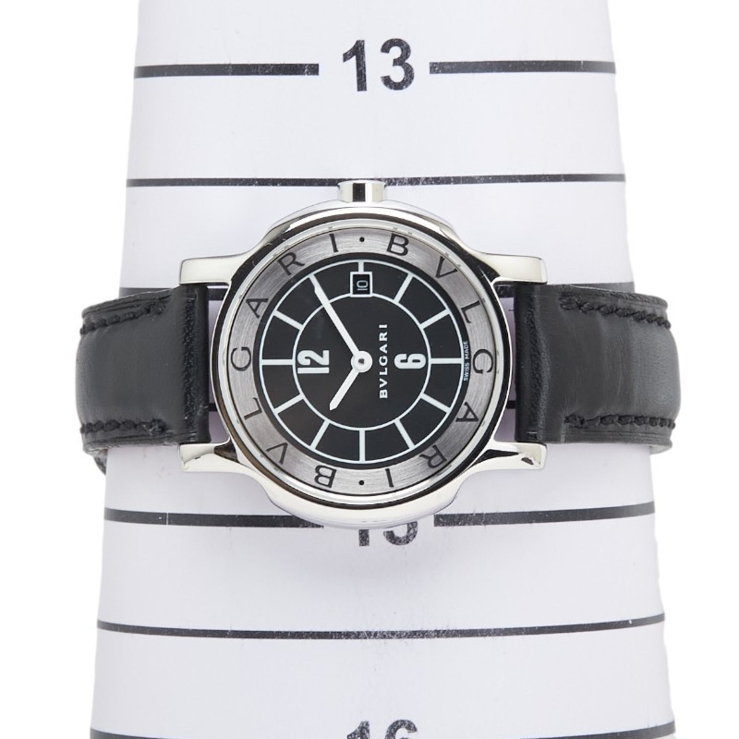 Bvlgari Solotempo Watch St29S Quartz Black Dial Stainless Steel Leather