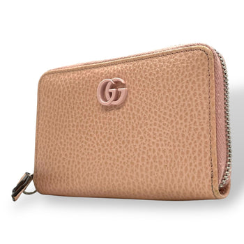 Gucci Business Card Case 644412 Leather Pink Beige Double G Marmont Wallet/Coin Compact Wallet Coin