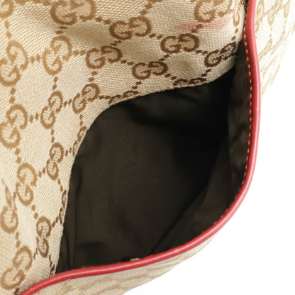 Gucci Gg Canvas Leather Mother'S Bag Tote Large Shoulder Khaki Beige Red 155524