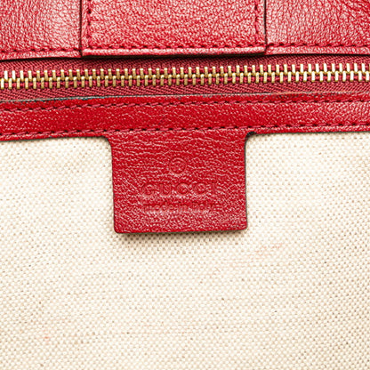 Gucci Gg Canvas Horsebit Tote Bag Shoulder 623694 Beige Red Leather
