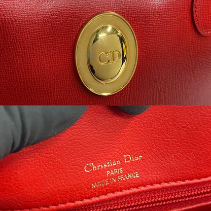 Christian Dior Cd Logo Hardware Leather Semi-Shoulder Bag/Mini Tote Bag In Red 60294