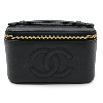 Chanel Coco Mark Vanity Bag Mini Pouch Caviar Leather Black