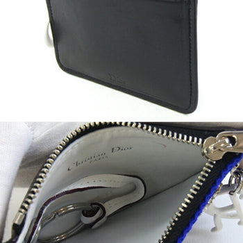 Christian Dior Dior Coin Case Blue White Leather Mini Pouch Purse Beads