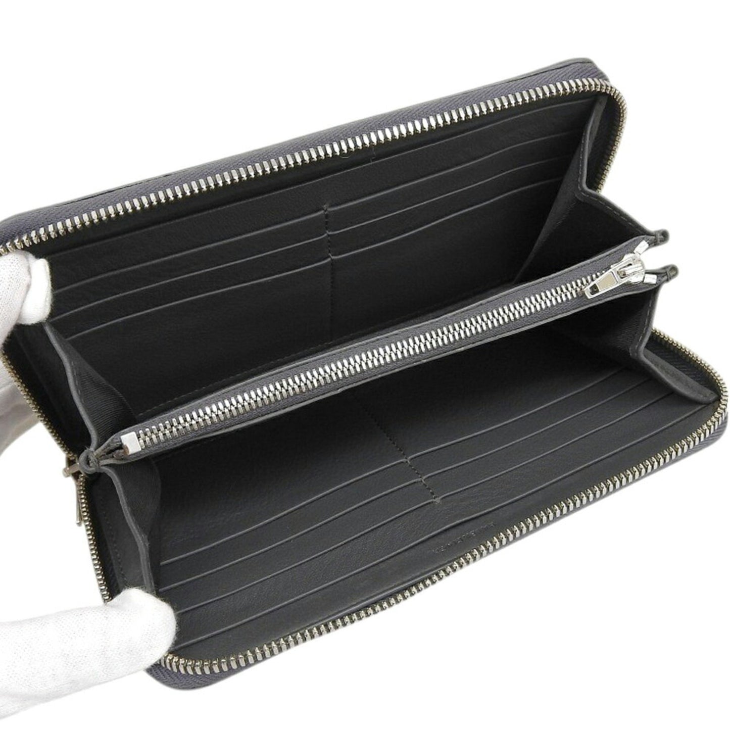 Balenciaga Paper Continental 504547 1110 Y 203437 Round Long Wallet Leather Grey
