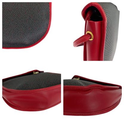 Yves Saint Laurent Vintage Ysl Logo Red Purple Gold Hardware Leather Canvas Shoulder Bag Crossbody