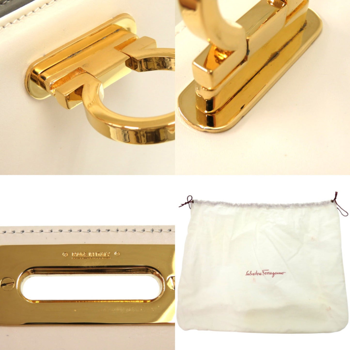 Salvatore Ferragamo Gancini O212193 Leather White 2-Way Handbag 0278