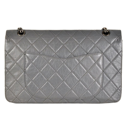 Chanel Matelasse Double Flap Chain Shoulder Bag Leather 2.55 Grey