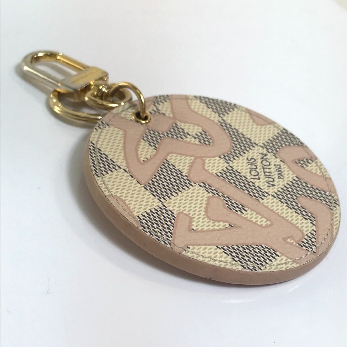 Louis Vuitton M61943 Damier Azur Charm Key Holder White X Pink
