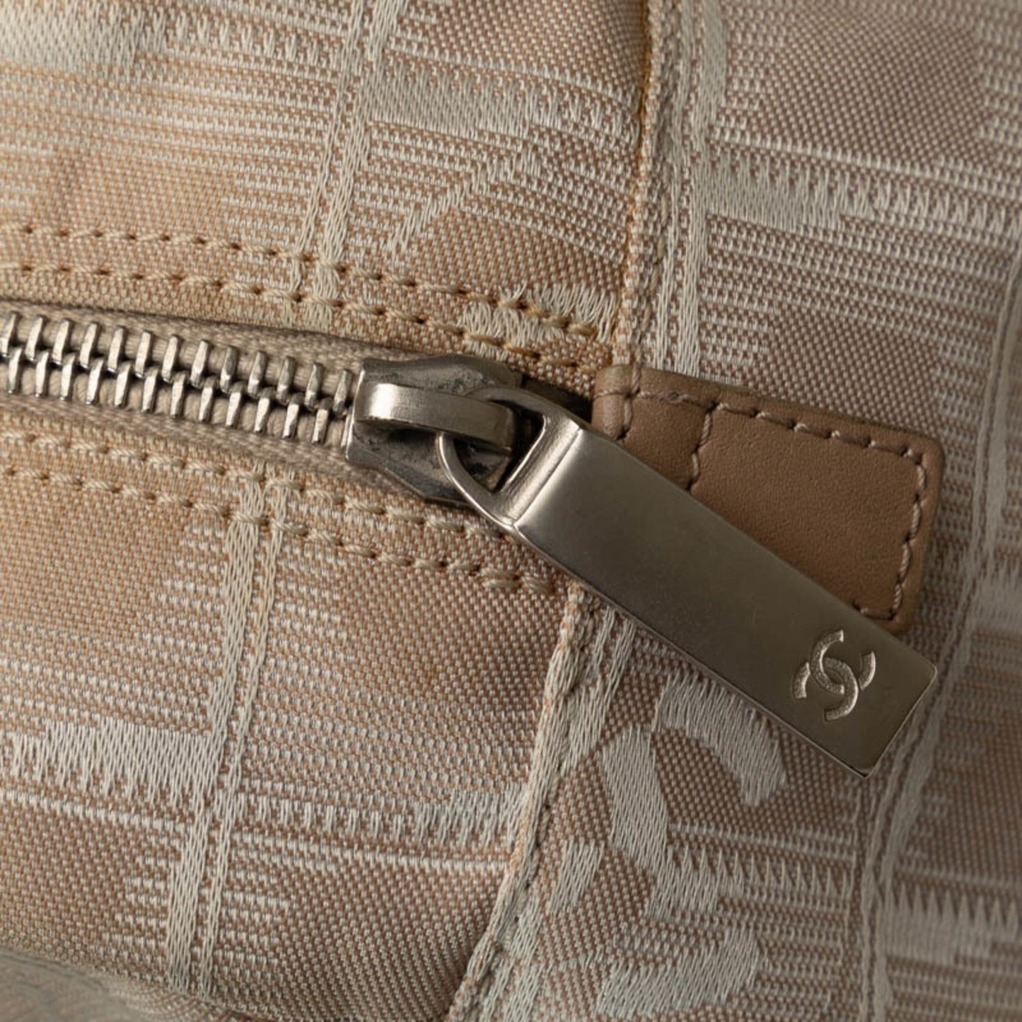 Chanel New Travel Line Handbag Boston Bag Ivory Beige Canvas Leather