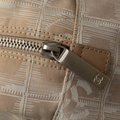 Chanel New Travel Line Handbag Boston Bag Ivory Beige Canvas Leather