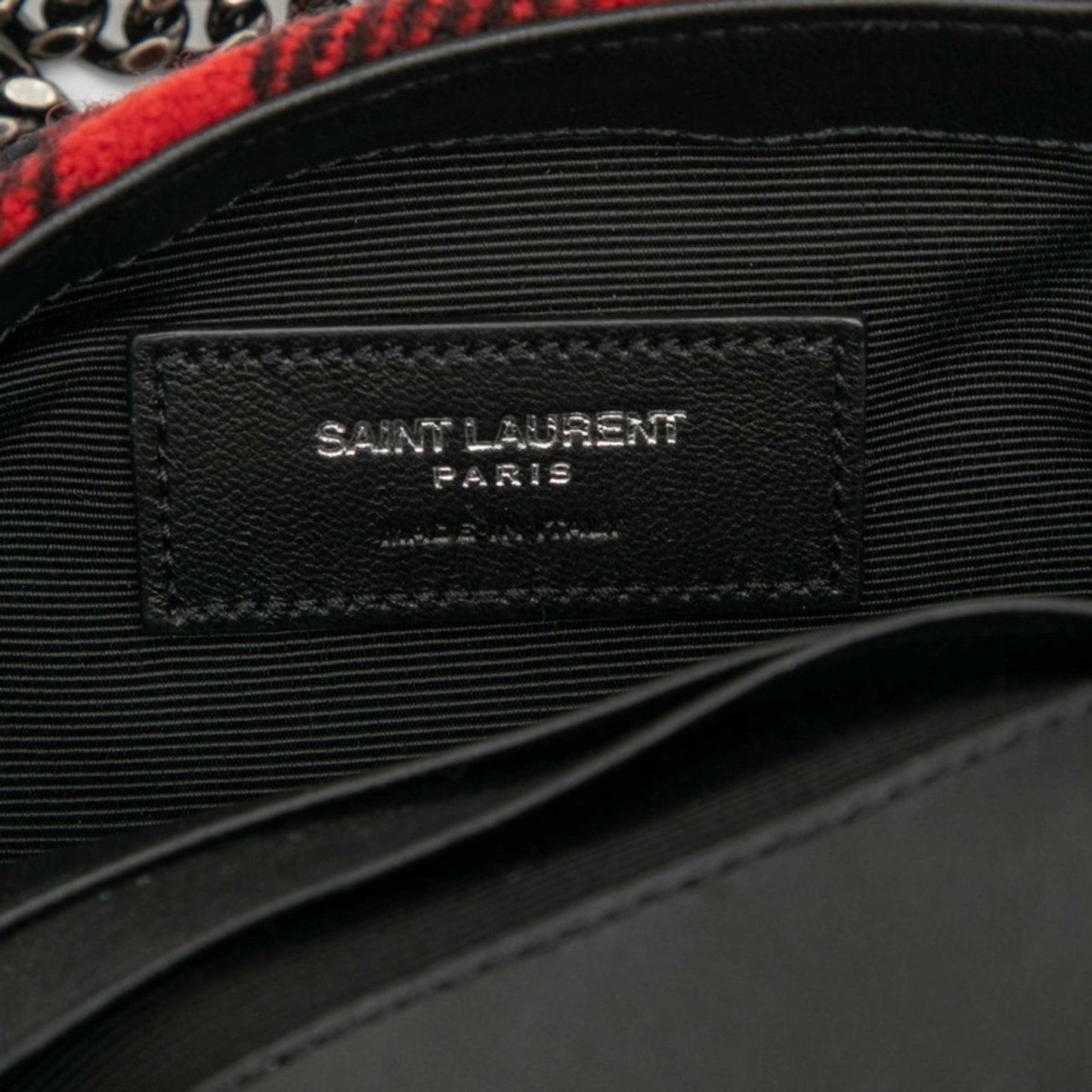 Saint Laurent Baby Chai Chain Shoulder Bag 399289 Red Black Wool Leather