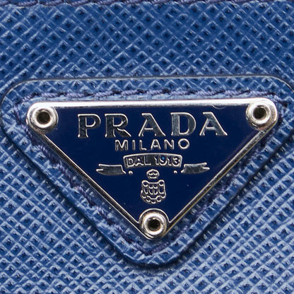 Prada Triangle Logo Plate Wallet/Coin Case Navy Saffiano Leather