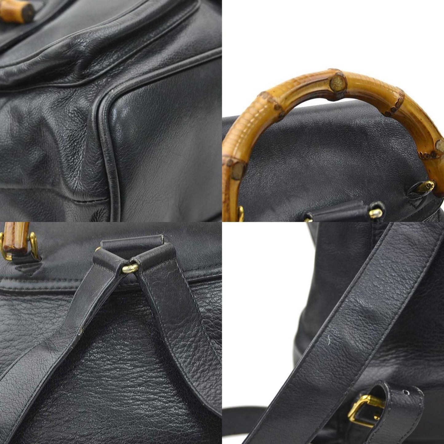 Gucci Bamboo Leather Backpack In Black