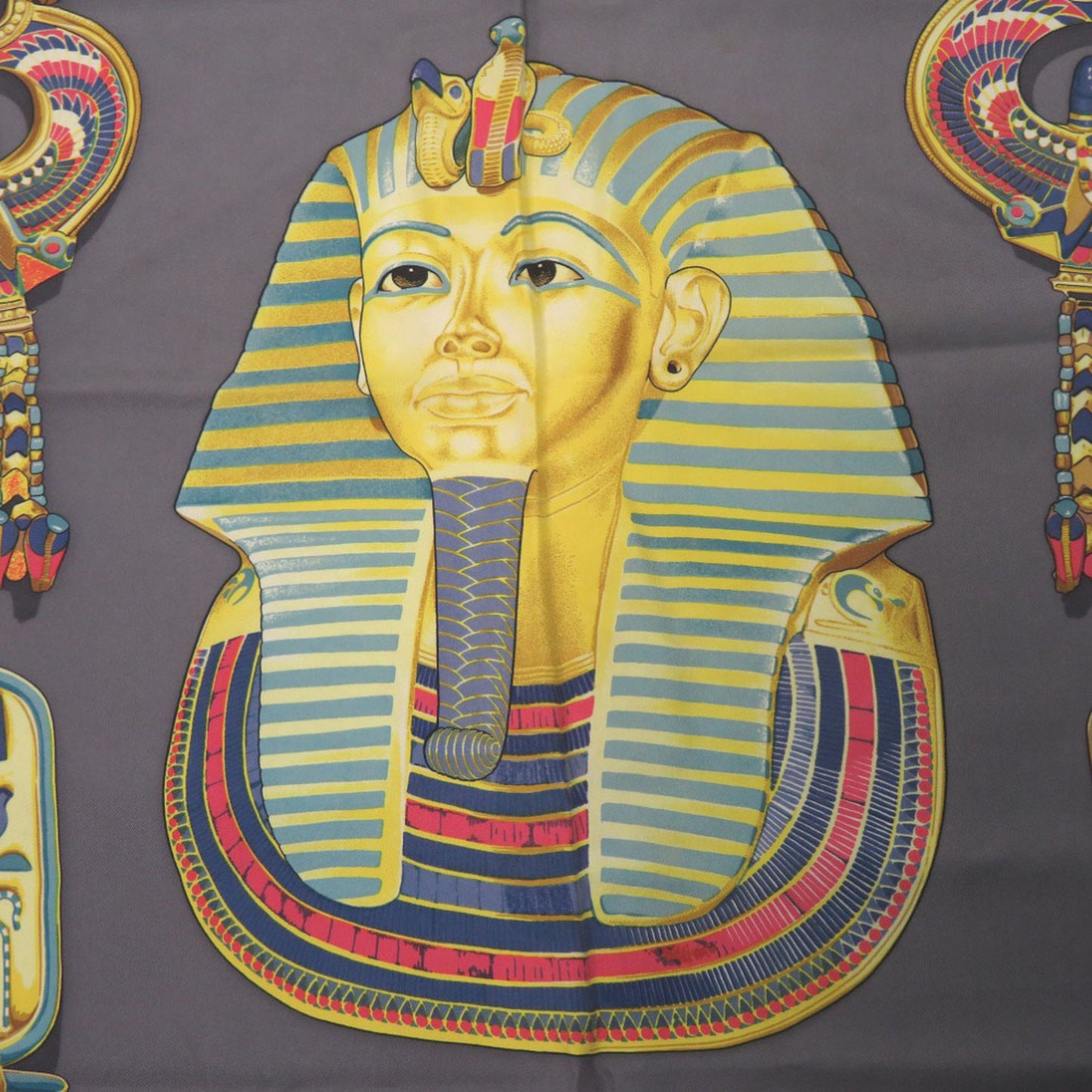 Hermes Carr 90 Tutankhamun Silk Gray Scarf Muffler 0123 Hermes