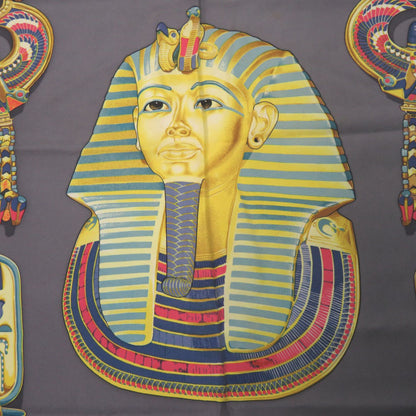 Hermes Carr 90 Tutankhamun Silk Gray Scarf Muffler 0123 Hermes