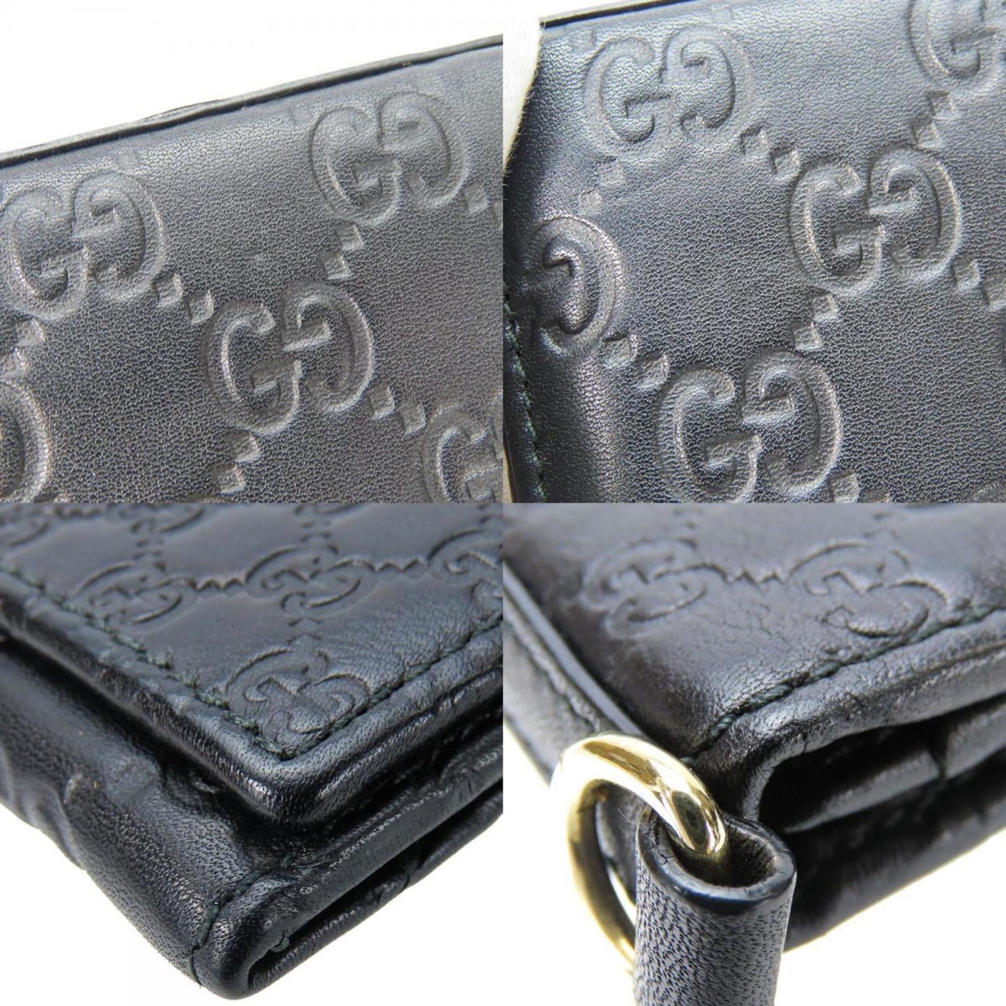 Gucci Business Card Holder/Card Case 323401 Shimmer Leather Black Holder Accessories