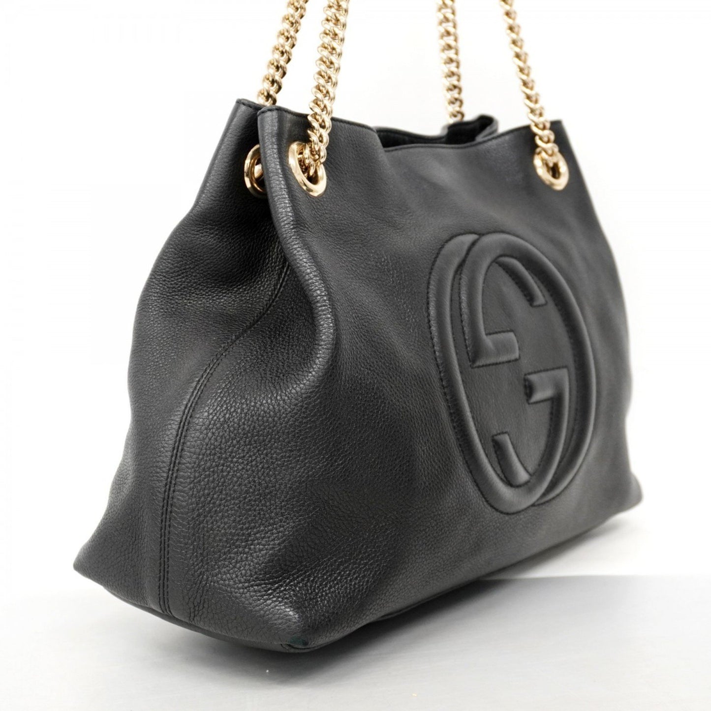 Gucci Soho Shoulder Bag 308982 Leather Black Champagne