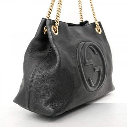 Gucci Soho Shoulder Bag 308982 Leather Black Champagne
