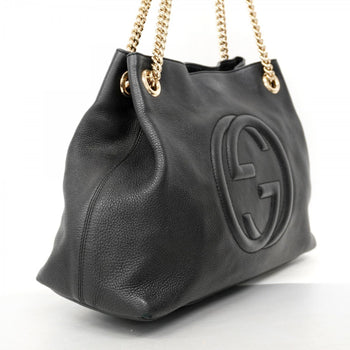 Gucci Soho Shoulder Bag 308982 Leather Black Champagne
