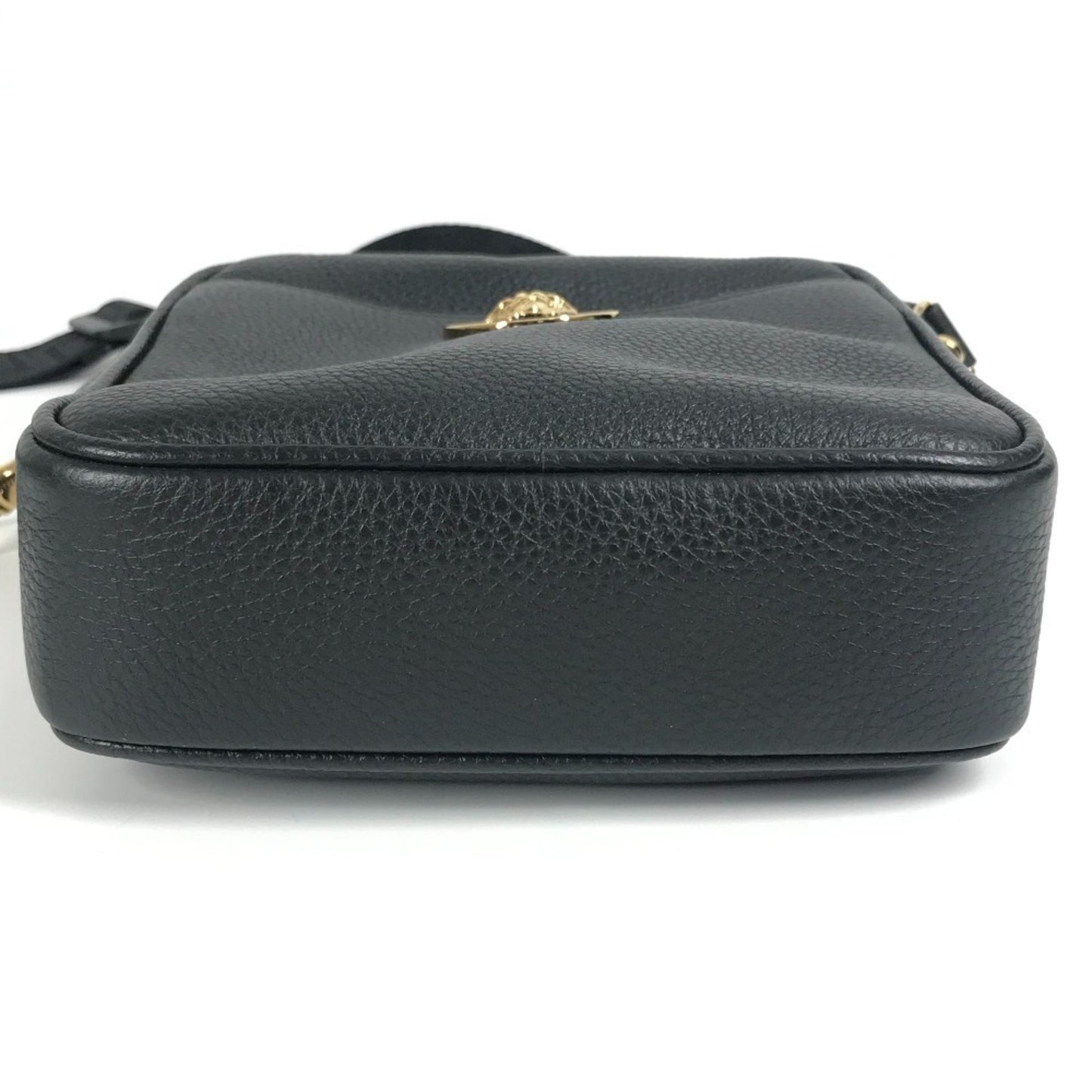 Versace Medusa Logo Pochette Shoulder Bag In Black Leather
