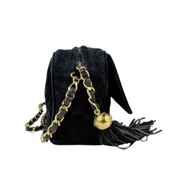Chanel Shoulder Bag Velvet Black Gold