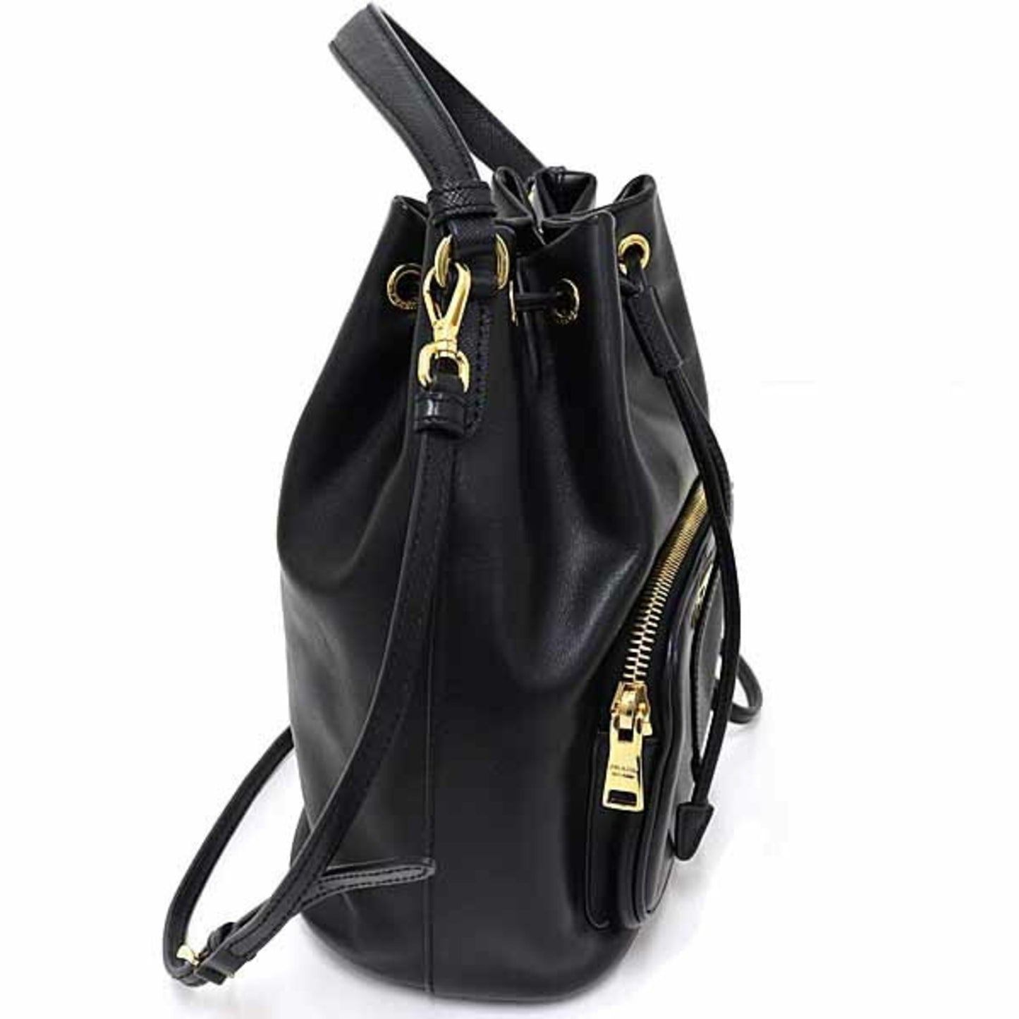 Prada Duet Bucket Bag Shoulder In Soft Calfskin And Saffiano Leather