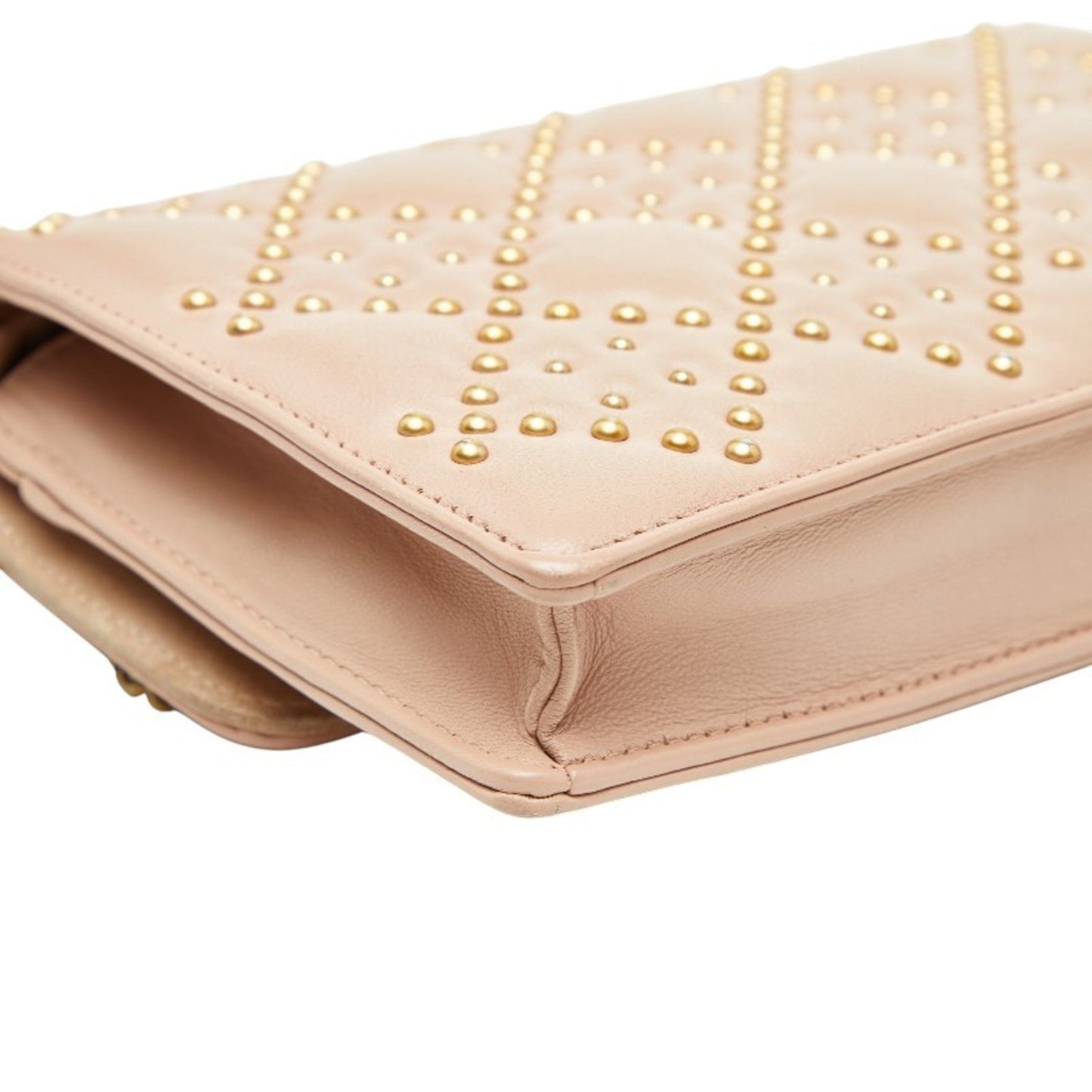 Christian Dior Dior Cannage Stud Chain Wallet Shoulder Bag In Pink Leather