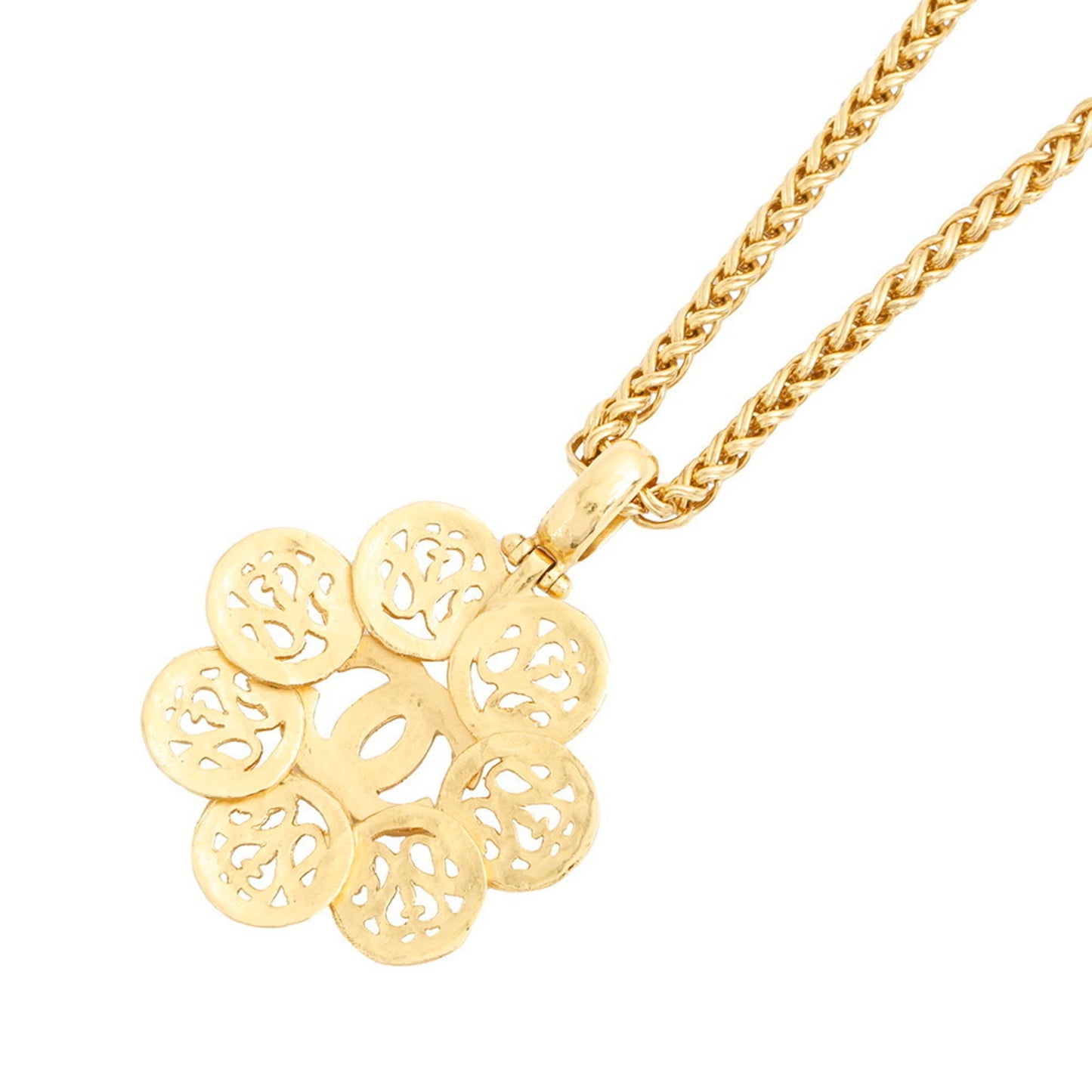 Chanel Coco Mark Flower Motif Metal Necklace 95A Chanel