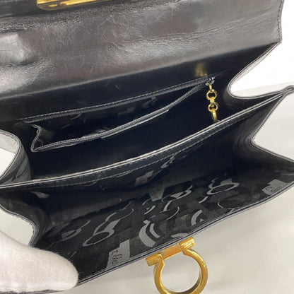 Salvatore Ferragamo Gancini Leather Handbag In Black
