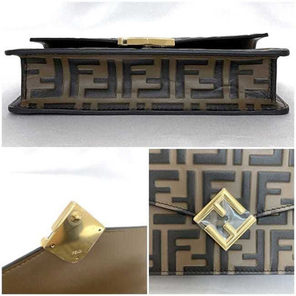 Fendi 2-Way Chain Shoulder Bag Brown Ff Diamond Zucca 8M0488 F-20403 Leather Fendi Flap Embossed