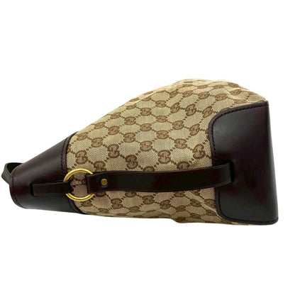 Gucci Gg Logo Belt Clasp Canvas And Leather Tote Bag