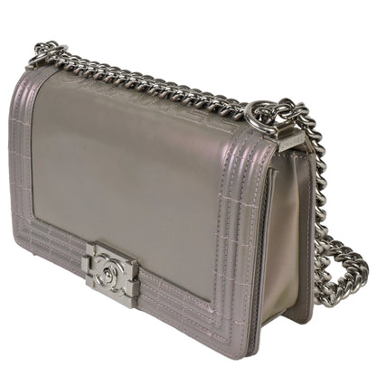 Chanel Boy Chanel Coco Mark Chain Shoulder Bag No. 16 (Manufactured In 2012) Metallic Gray Leather