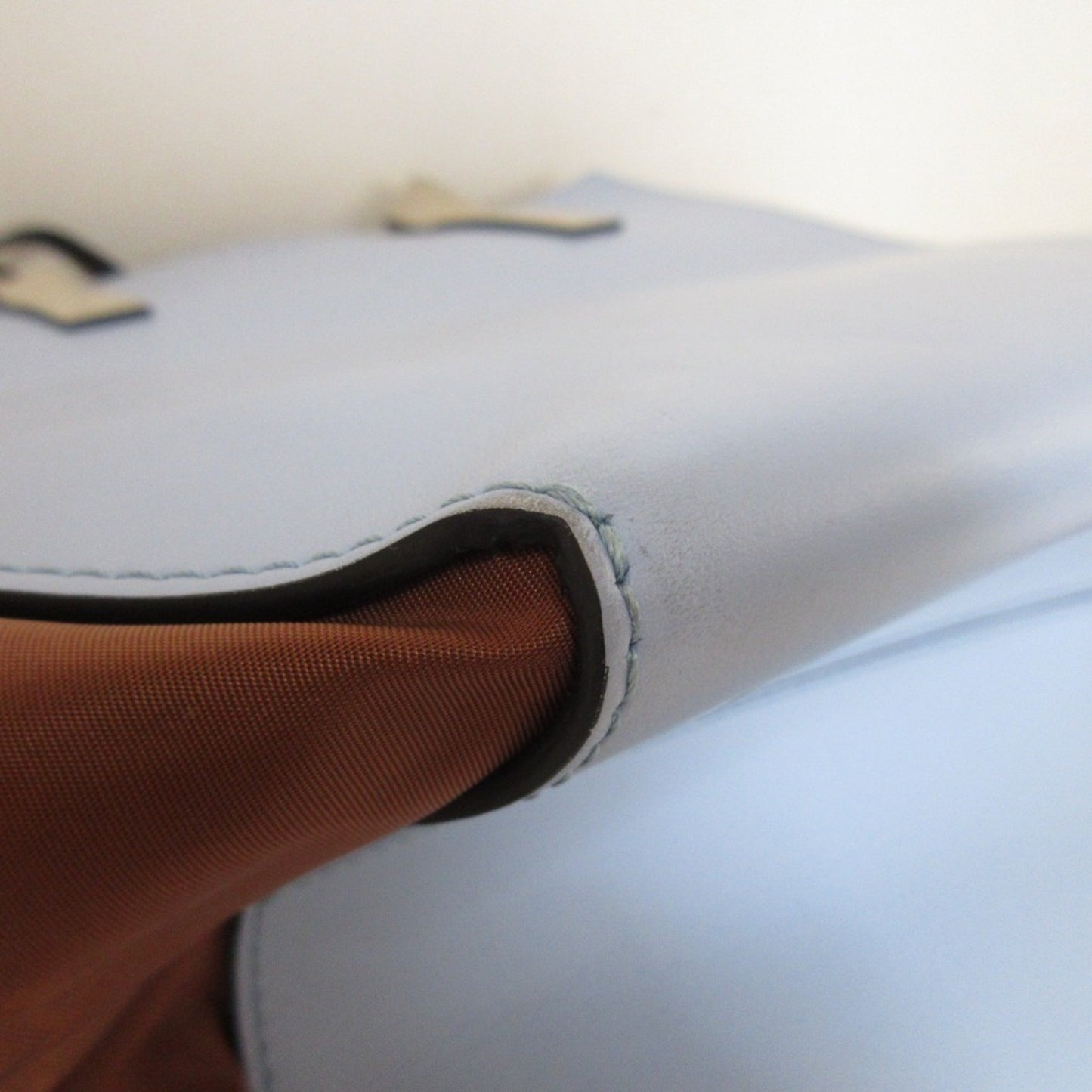 Marni Gusset Leather Drawstring Tote Bag One Shoulder Light Blue X Brown