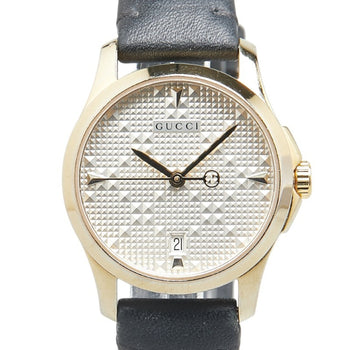 Gucci G Timeless Watch 126.5 Quartz Silver Dial Stainless Steel Leather