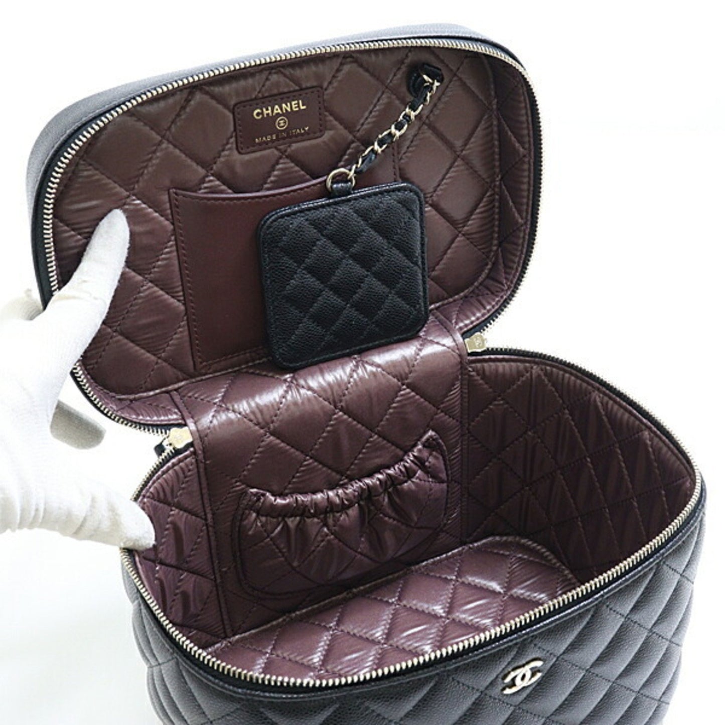 Chanel Timeless Classic Vanity Bag Caviar Skin Ap2573 Black Matelasse Unused F-04622