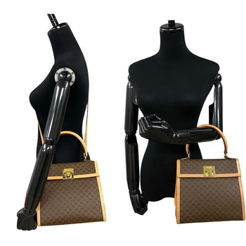 Celine Macadam Blason Triomphe Print Logo Ring Hardware Leather 2-Way Handbag/Shoulder Bag Brown